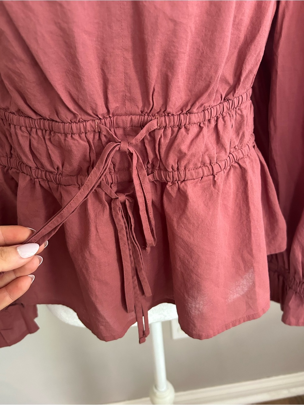 LOFT Double Tie Waist V-Neck Top in Dusty Rose - Picture 5 of 11
